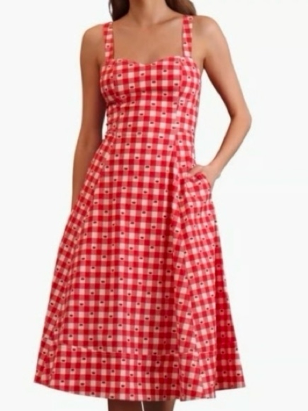 Avec Les Filles Red Gingham Midi Dress